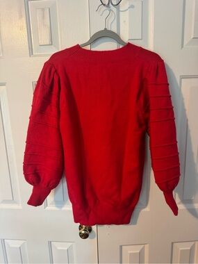 Vine & Love Red Balloon Sleeve Crewneck Sweater